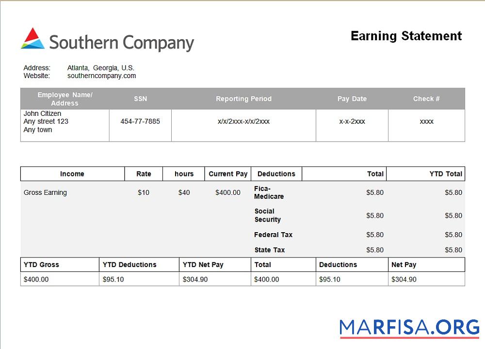 Realistic USA electric company employee sheet real example
